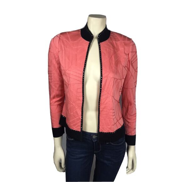 Ming Wang Womens XS Salmon Coral Knit Blazer Shell Career Rhinestones - Picture 1 of 8